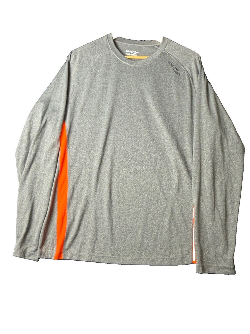 Saucony Shirt Men’s L Gray Orange Long Sleeve Running Athletic Performance Top
